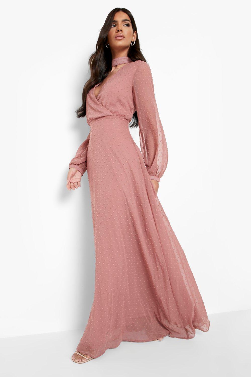 Dusty rose maxi 2025 dress with sleeves